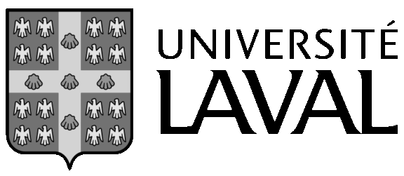 Logo noir et blanc « Université Laval » avec une typographie épurée du nom de l’établissement et son blason