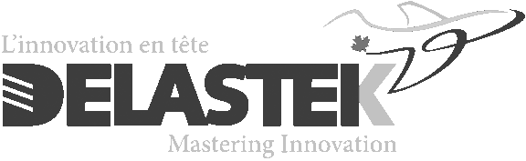 Logo noir et blanc « Delastek » avec une typographie épurée du nom de l’entreprise et un avion stylisé