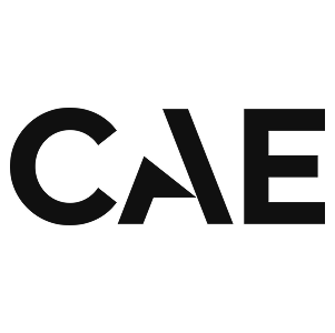 Logo noir et blanc « CAE » avec une typographie épurée du nom de l’entreprise