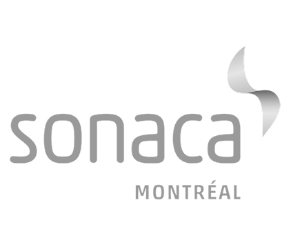 Logo noir et blanc « Sonaca » avec une typographie épurée du nom de l’entreprise et un symbole abstrait en forme de ruban